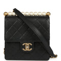 Chic Pearls Flap Bag Black Calfskin Brushed Gold Hardware