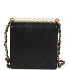 Chic Pearls Flap Bag Black Calfskin Brushed Gold Hardware