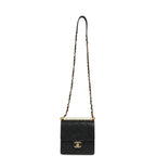 Chic Pearls Flap Bag Black Calfskin Brushed Gold Hardware