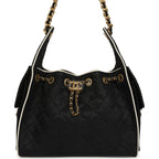 Small 25 Hobo Bag Black Raffia and White Calfskin Antique Gold Hardware