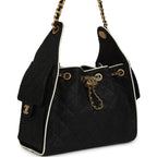 Small 25 Hobo Bag Black Raffia and White Calfskin Antique Gold Hardware