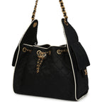 Small 25 Hobo Bag Black Raffia and White Calfskin Antique Gold Hardware