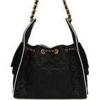 Small 25 Hobo Bag Black Raffia and White Calfskin Antique Gold Hardware