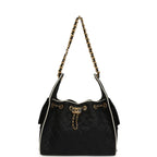 Small 25 Hobo Bag Black Raffia and White Calfskin Antique Gold Hardware