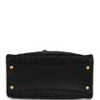 Small 25 Hobo Bag Black Raffia and White Calfskin Antique Gold Hardware