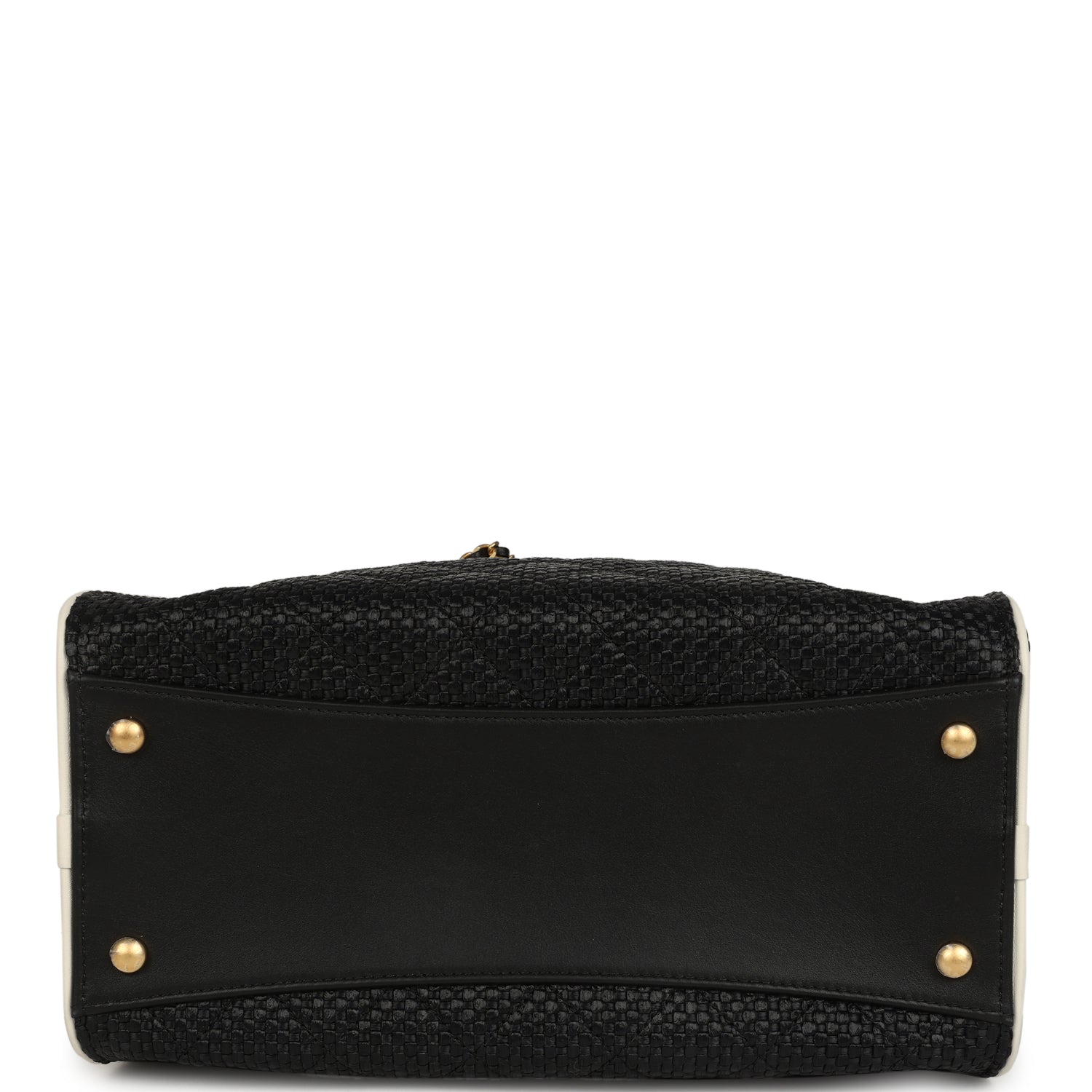 Small 25 Hobo Bag Black Raffia and White Calfskin Antique Gold Hardware
