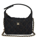 Mini Hobo Pouch with Chain Dark Blue Denim and Leather Light Gold Hardware