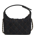Mini Hobo Pouch with Chain Dark Blue Denim and Leather Light Gold Hardware