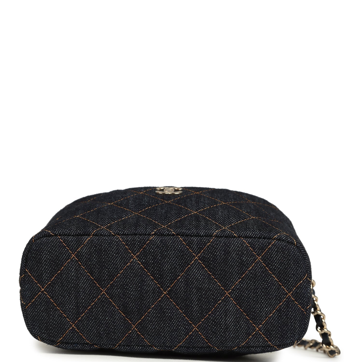 Mini Hobo Pouch with Chain Dark Blue Denim and Leather Light Gold Hardware