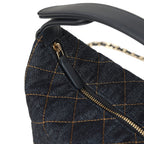 Mini Hobo Pouch with Chain Dark Blue Denim and Leather Light Gold Hardware