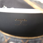 Mini Hobo Pouch with Chain Dark Blue Denim and Leather Light Gold Hardware