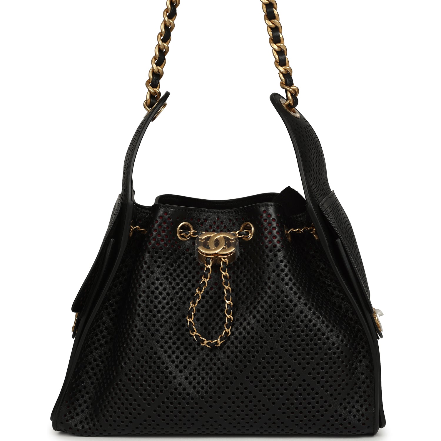 Small 25 Hobo Bag Black Perforated Calfskin Antique Gold Hardware