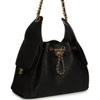 Small 25 Hobo Bag Black Perforated Calfskin Antique Gold Hardware