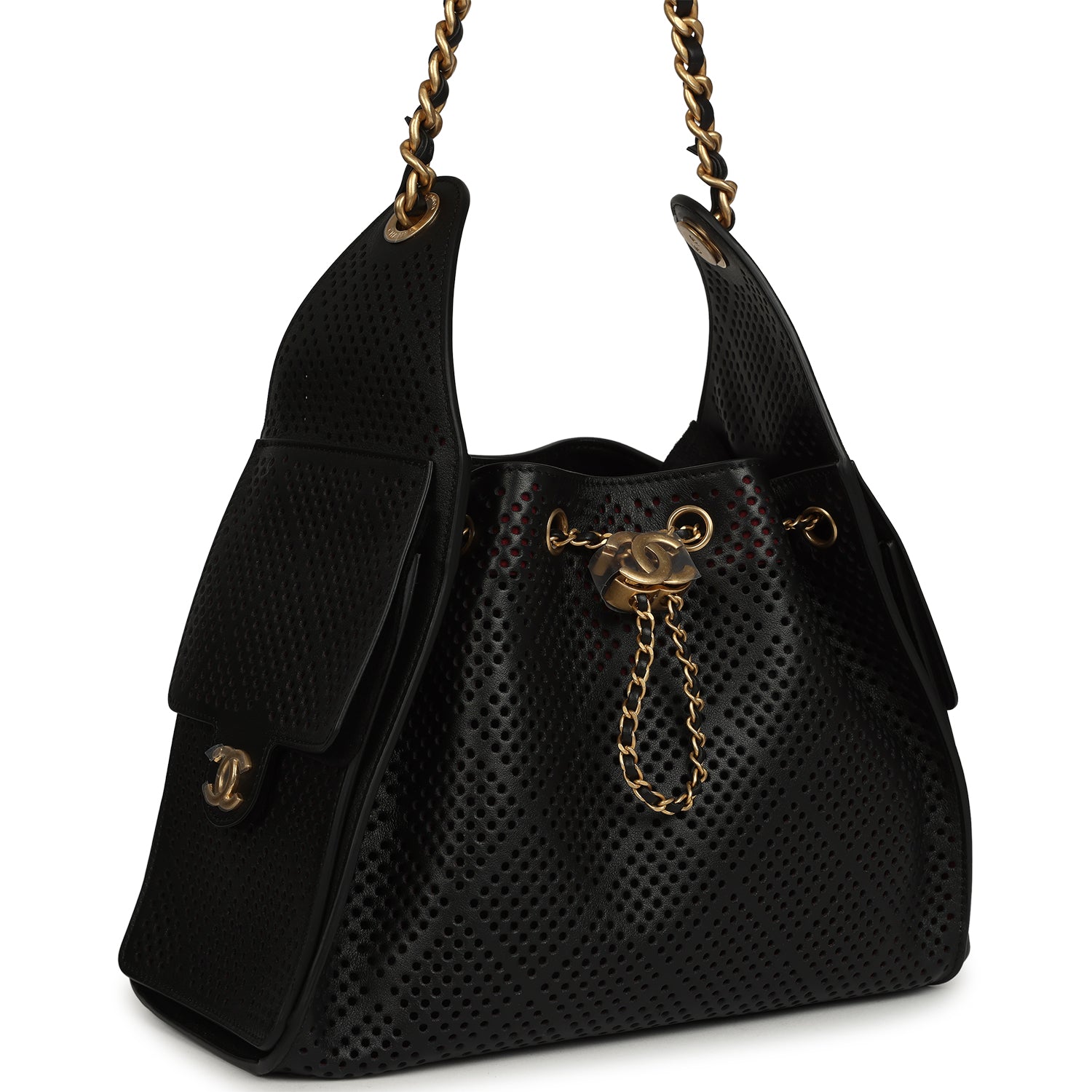 Small 25 Hobo Bag Black Perforated Calfskin Antique Gold Hardware