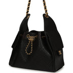 Small 25 Hobo Bag Black Perforated Calfskin Antique Gold Hardware