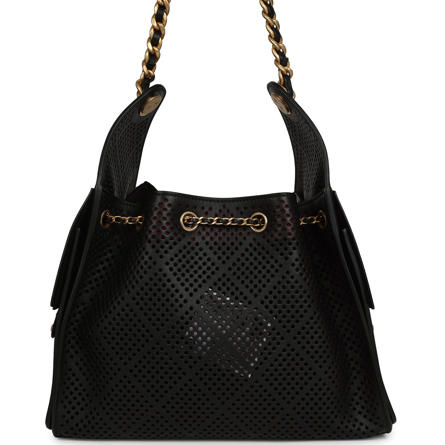 Small 25 Hobo Bag Black Perforated Calfskin Antique Gold Hardware