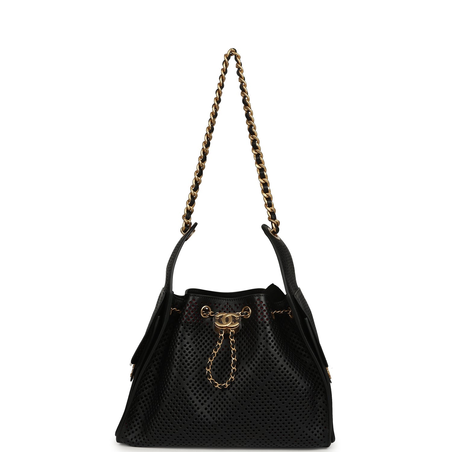 Small 25 Hobo Bag Black Perforated Calfskin Antique Gold Hardware
