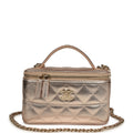 Small Top Handle Vanity Case With Chain Metallic Copper Shiny Caviar Light Gold Hardware