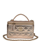 Small Top Handle Vanity Case With Chain Metallic Copper Shiny Caviar Light Gold Hardware