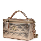 Small Top Handle Vanity Case With Chain Metallic Copper Shiny Caviar Light Gold Hardware