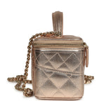 Small Top Handle Vanity Case With Chain Metallic Copper Shiny Caviar Light Gold Hardware