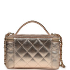 Small Top Handle Vanity Case With Chain Metallic Copper Shiny Caviar Light Gold Hardware