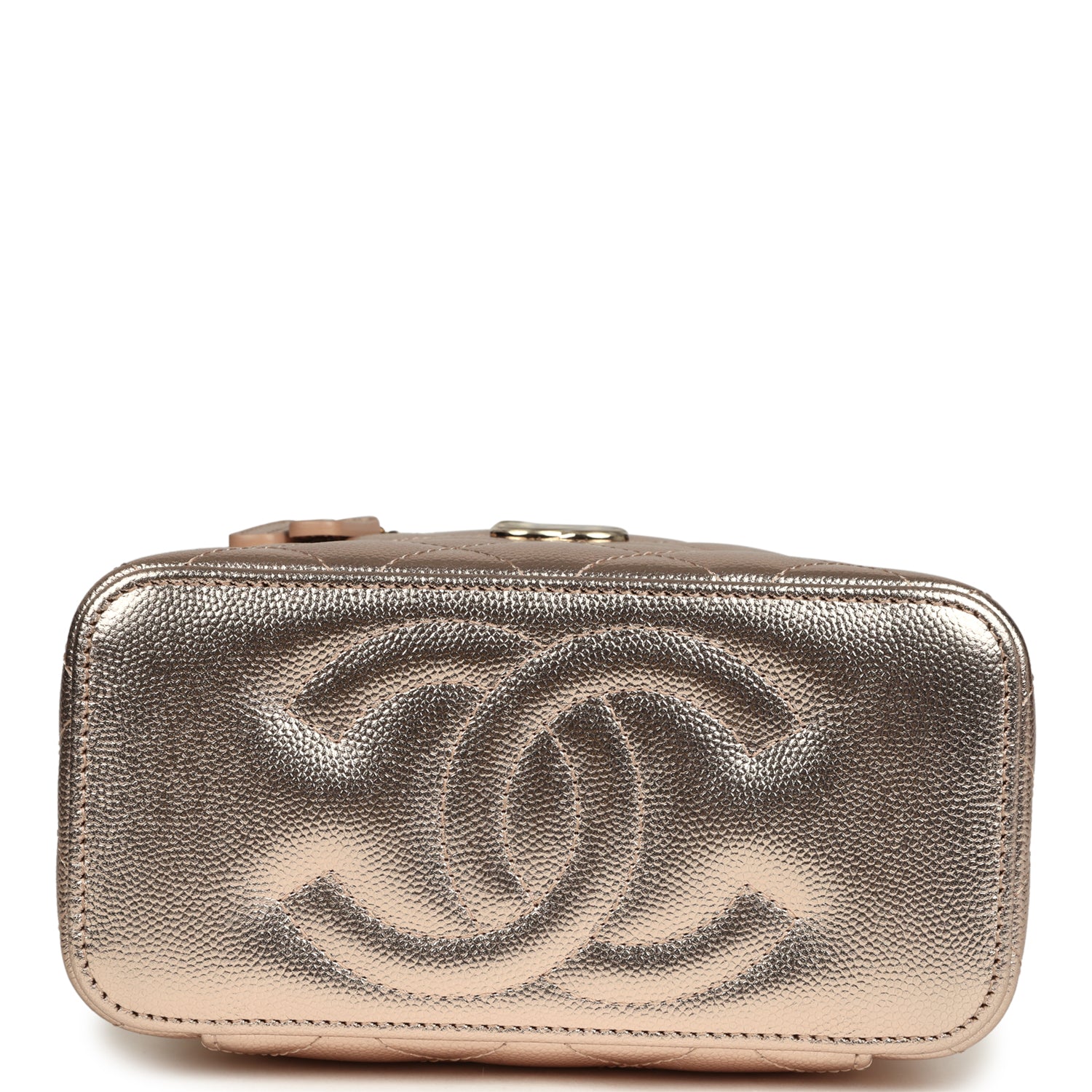 Small Top Handle Vanity Case With Chain Metallic Copper Shiny Caviar Light Gold Hardware