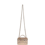 Small Top Handle Vanity Case With Chain Metallic Copper Shiny Caviar Light Gold Hardware