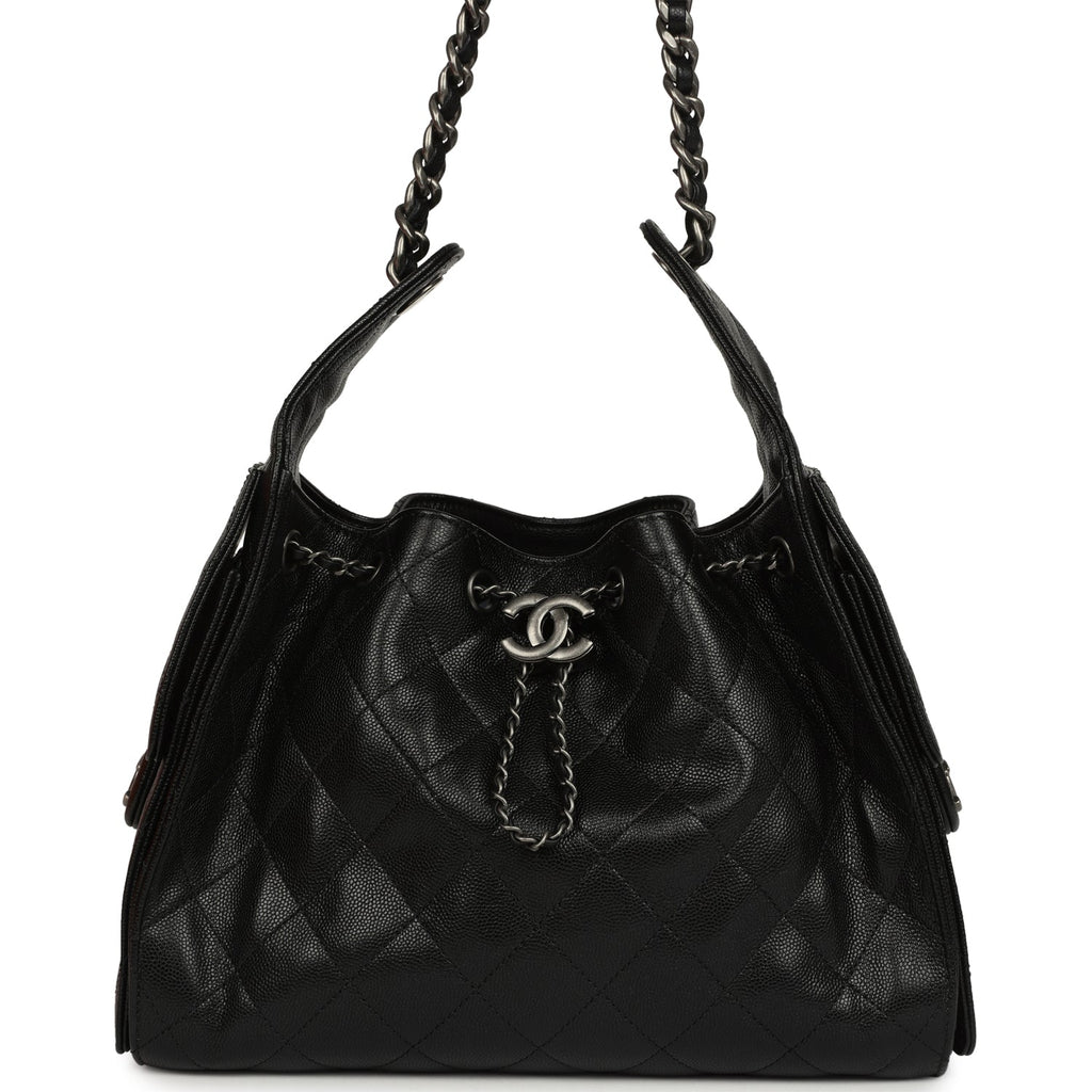 Small 25 Hobo Bag Black Shiny Caviar Aged Ruthenium Hardware