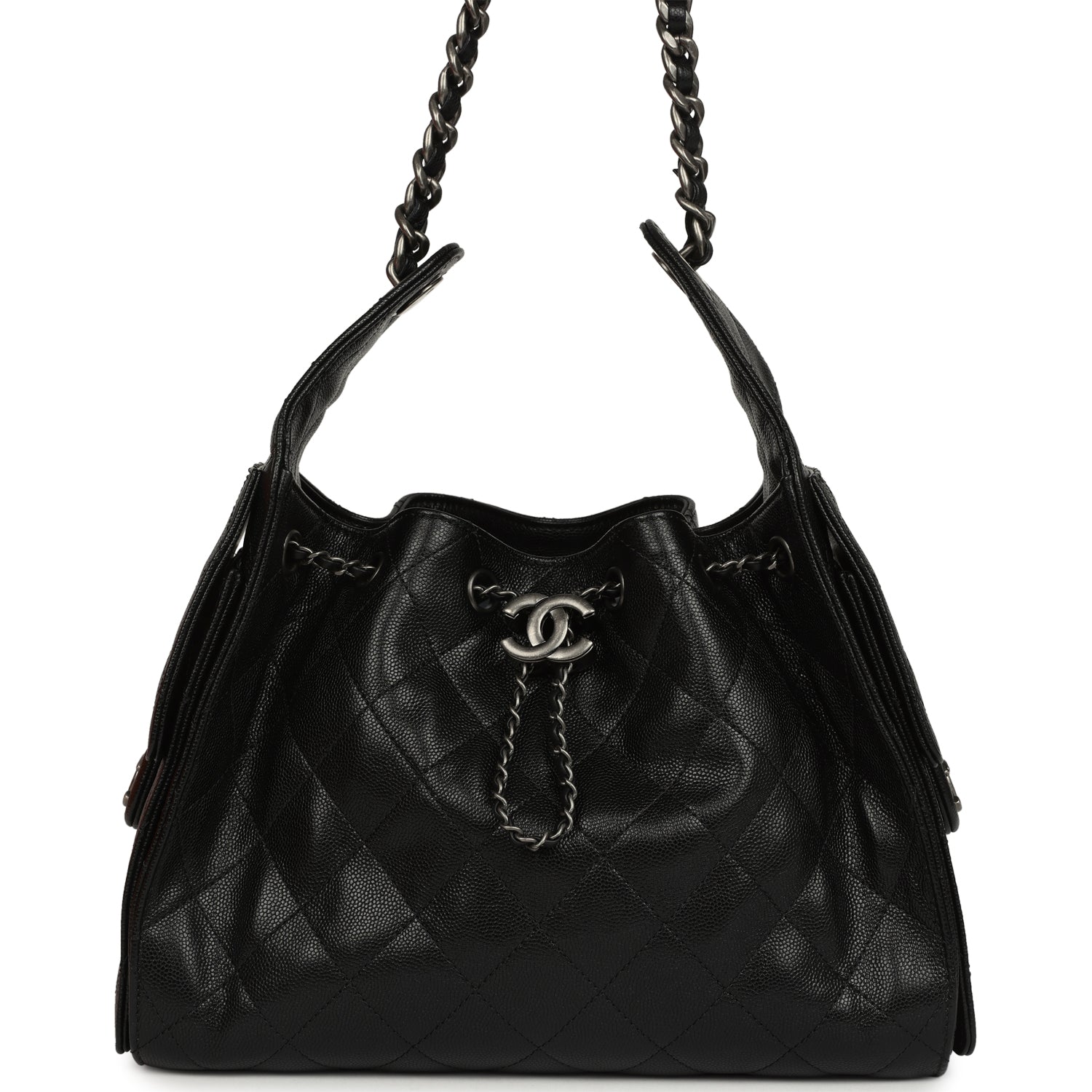 Small 25 Hobo Bag Black Shiny Caviar Aged Ruthenium Hardware