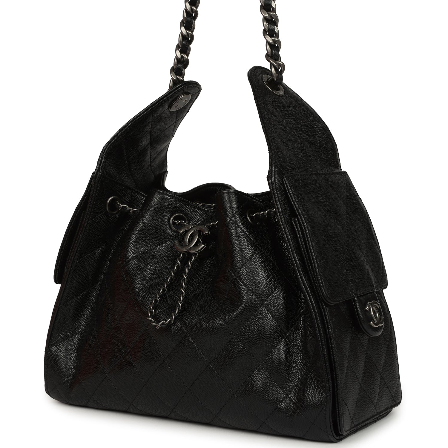 Small 25 Hobo Bag Black Shiny Caviar Aged Ruthenium Hardware