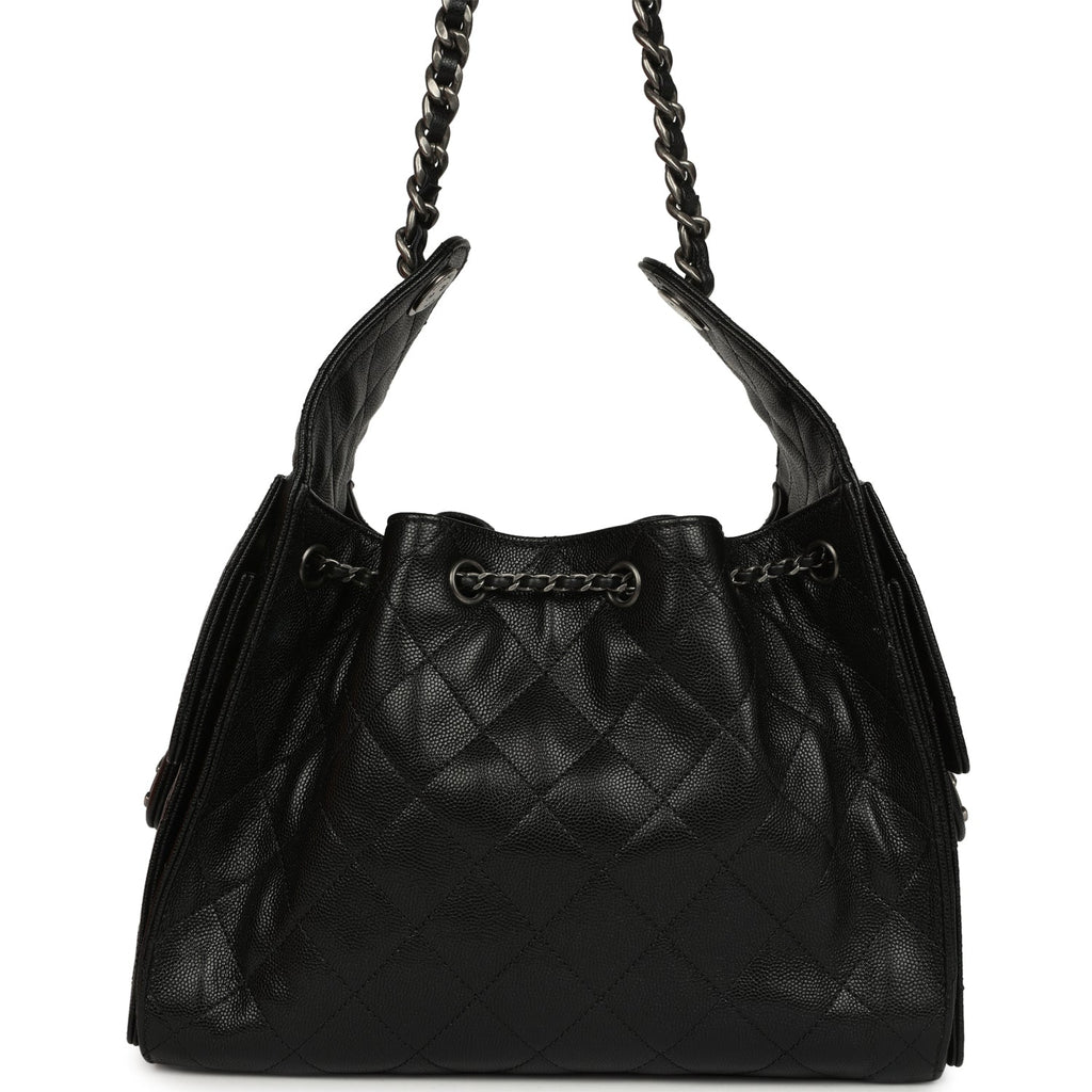 Small 25 Hobo Bag Black Shiny Caviar Aged Ruthenium Hardware