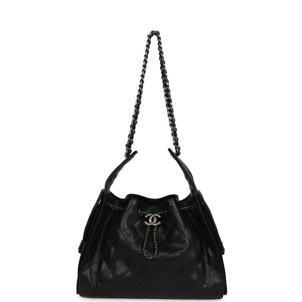 Small 25 Hobo Bag Black Shiny Caviar Aged Ruthenium Hardware