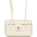 Preppy Coco Long Vanity with Straps White Shiny Caviar Brushed Gold Hardware