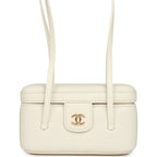 Preppy Coco Long Vanity with Straps White Shiny Caviar Brushed Gold Hardware