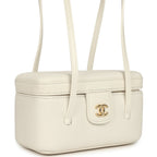 Preppy Coco Long Vanity with Straps White Shiny Caviar Brushed Gold Hardware