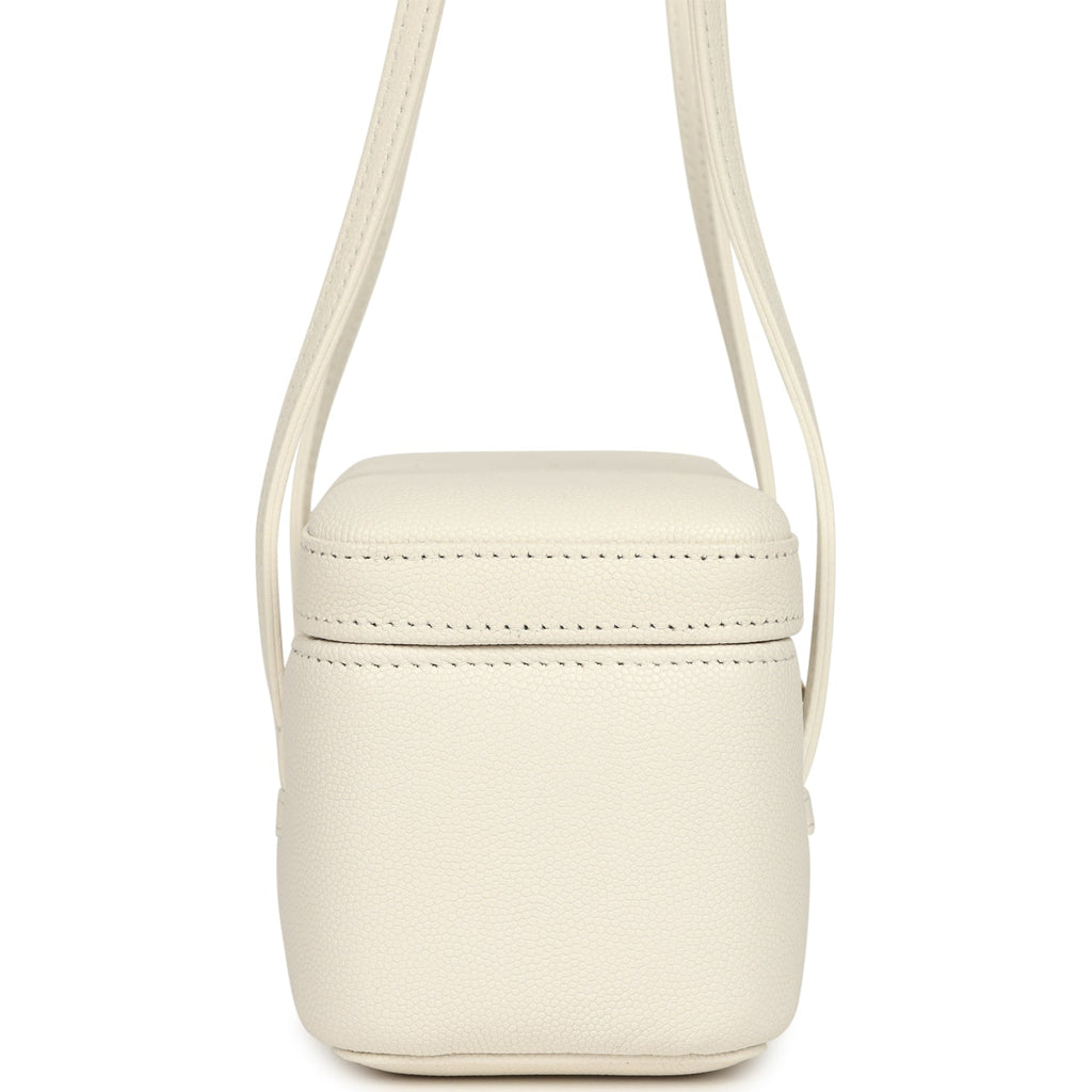 Preppy Coco Long Vanity with Straps White Shiny Caviar Brushed Gold Hardware