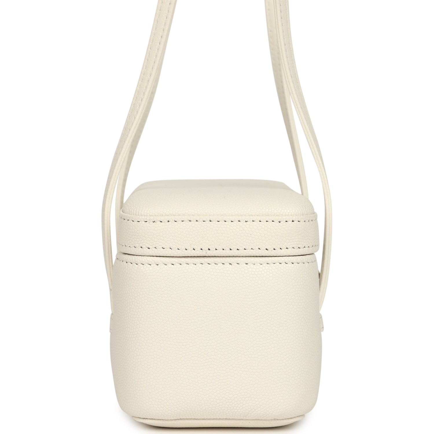 Preppy Coco Long Vanity with Straps White Shiny Caviar Brushed Gold Hardware