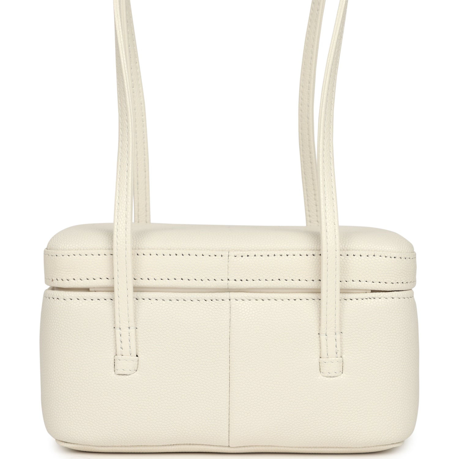 Preppy Coco Long Vanity with Straps White Shiny Caviar Brushed Gold Hardware