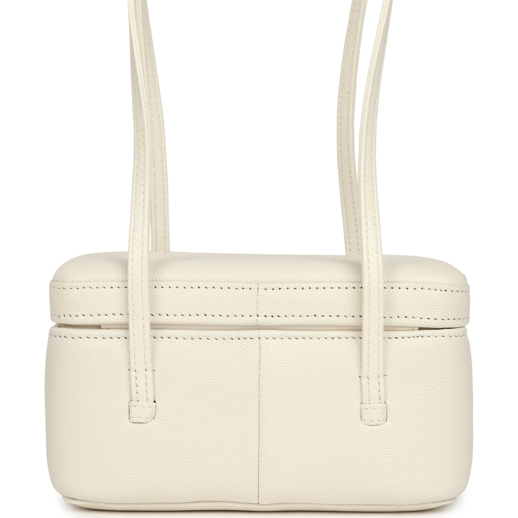 Preppy Coco Long Vanity with Straps White Shiny Caviar Brushed Gold Hardware