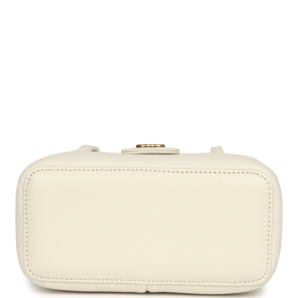 Preppy Coco Long Vanity with Straps White Shiny Caviar Brushed Gold Hardware