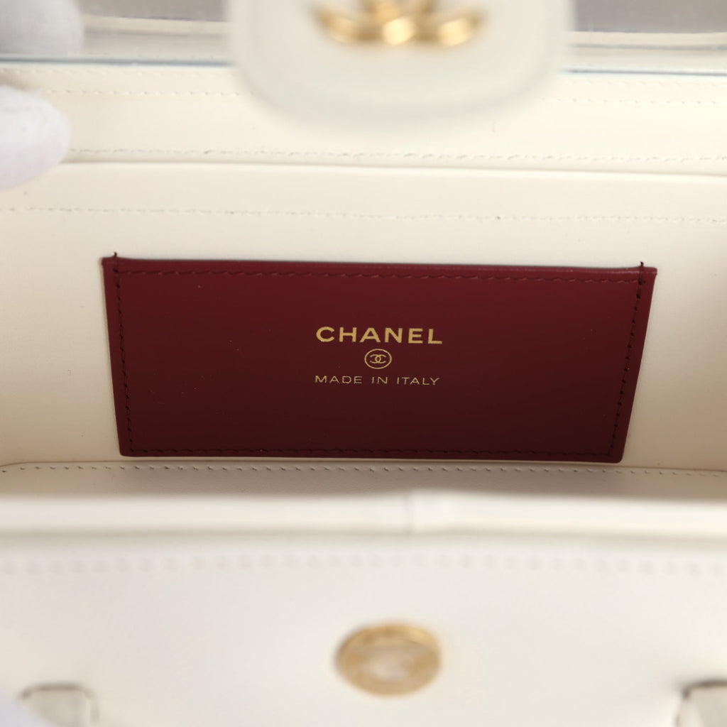 Preppy Coco Long Vanity with Straps White Shiny Caviar Brushed Gold Hardware