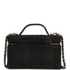 Top Handle Long Vanity Case with Chain Black Braided Raffia Light Gold Hardware