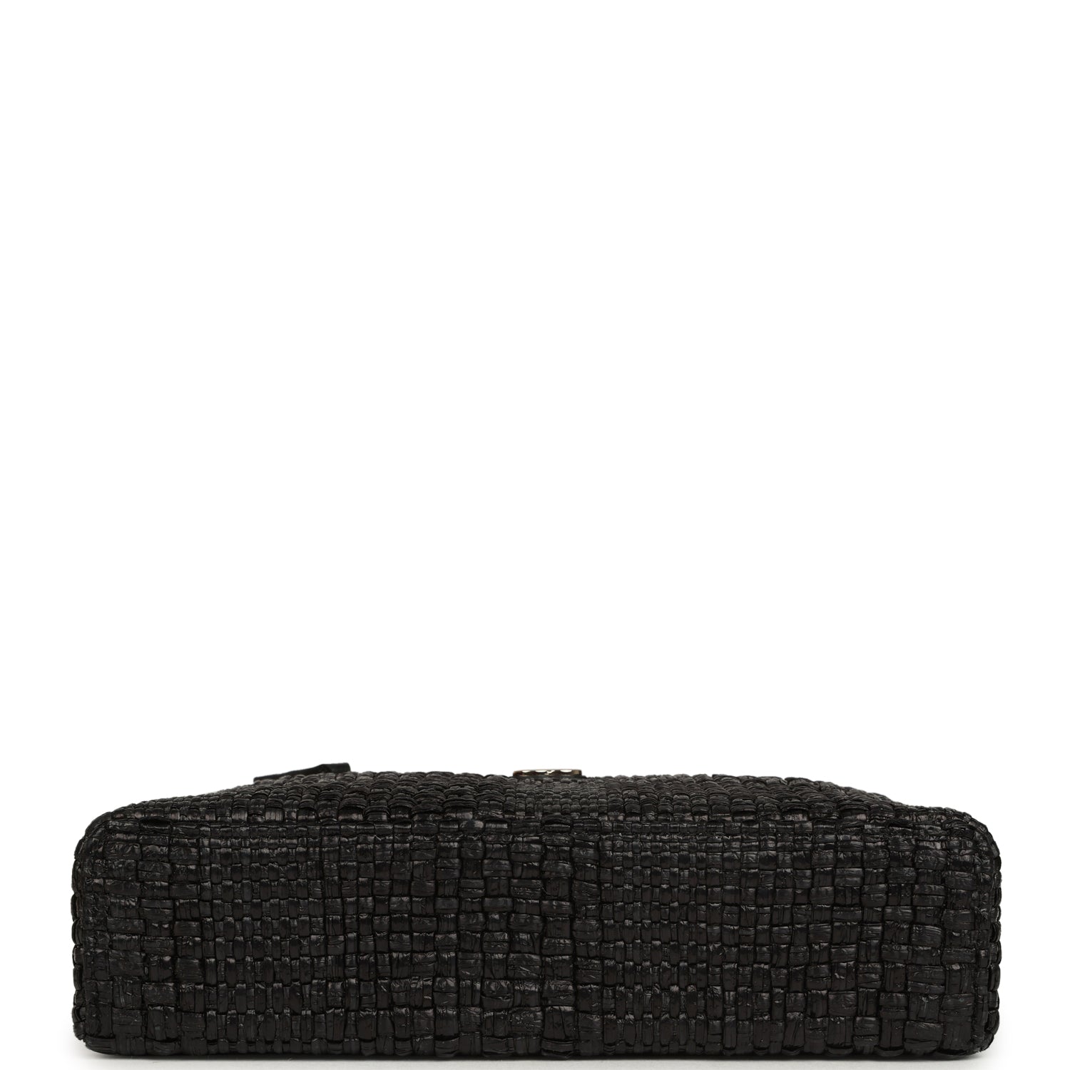 Top Handle Long Vanity Case with Chain Black Braided Raffia Light Gold Hardware
