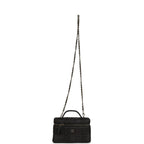 Top Handle Long Vanity Case with Chain Black Braided Raffia Light Gold Hardware