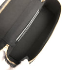 Top Handle Long Vanity Case with Chain Black Braided Raffia Light Gold Hardware