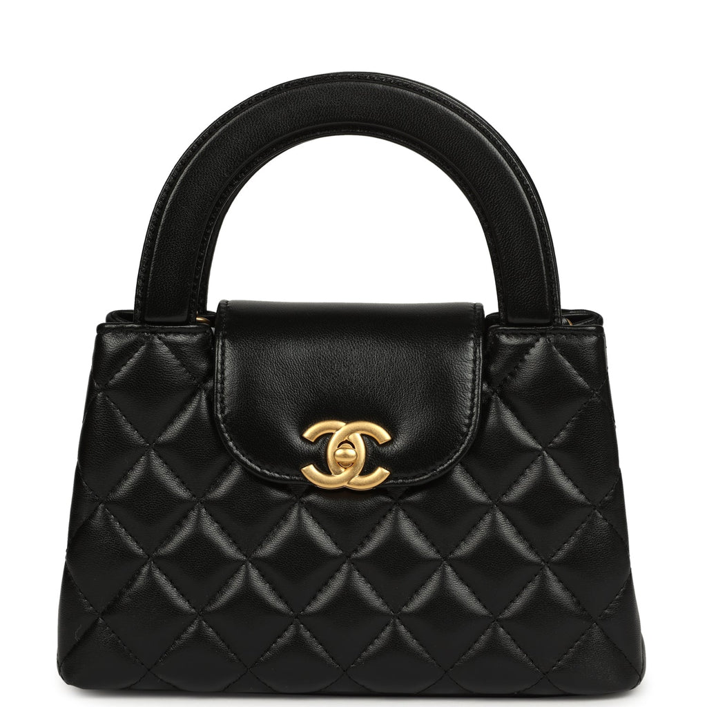 Small Kelly Shopper Black Shiny Aged Calfskin Brushed Gold Hardware
