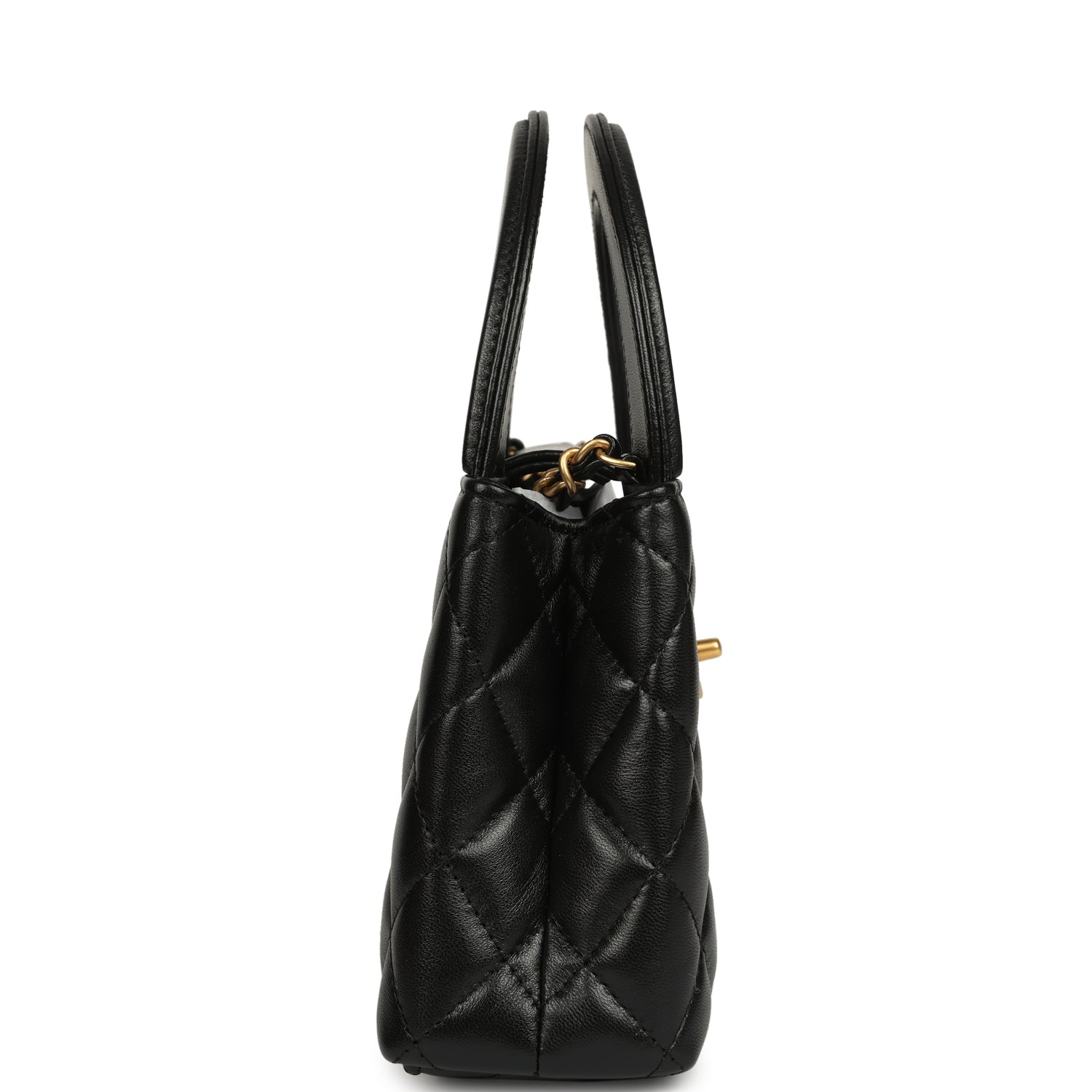Small Kelly Shopper Black Shiny Aged Calfskin Brushed Gold Hardware