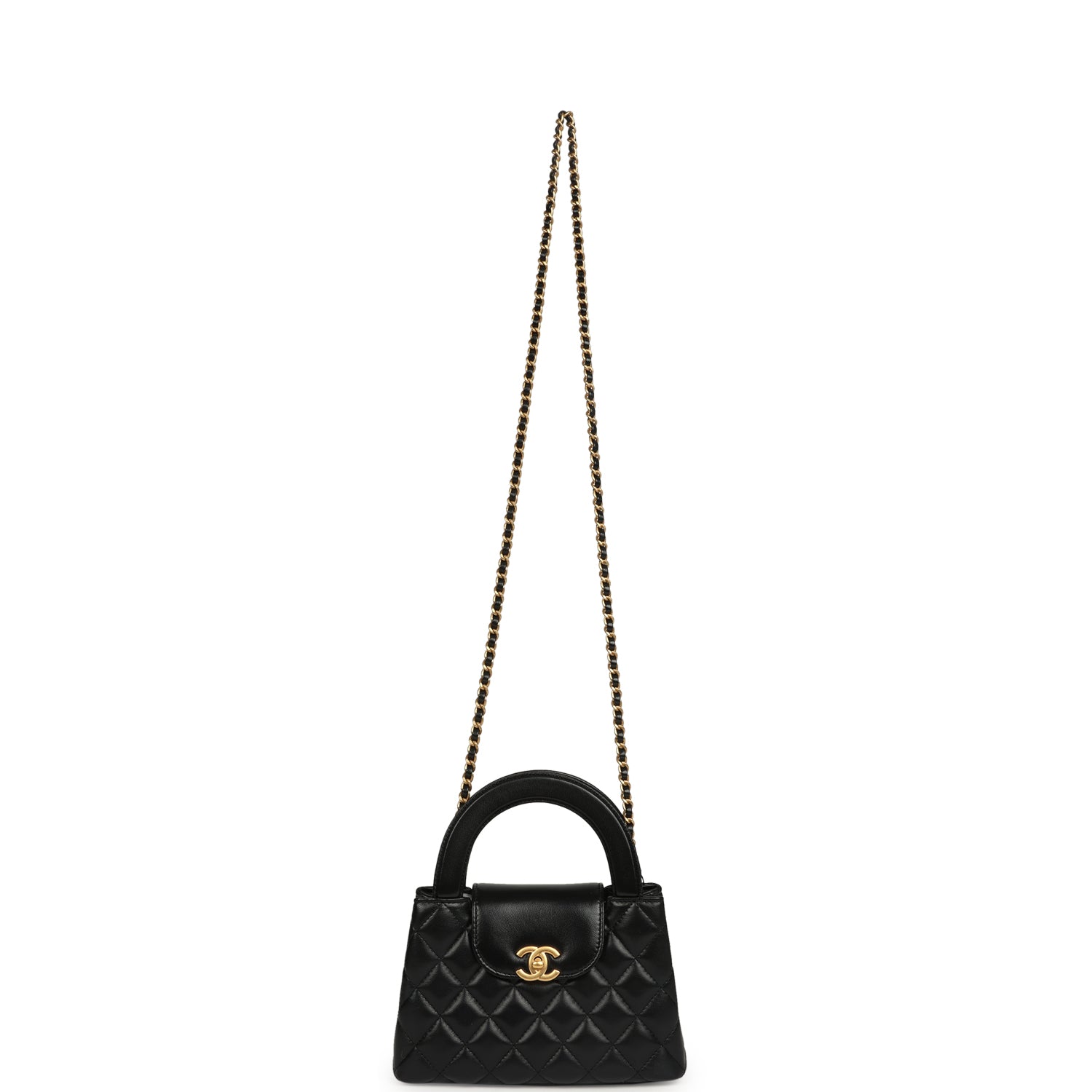 Small Kelly Shopper Black Shiny Aged Calfskin Brushed Gold Hardware