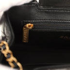 Small Kelly Shopper Black Shiny Aged Calfskin Brushed Gold Hardware